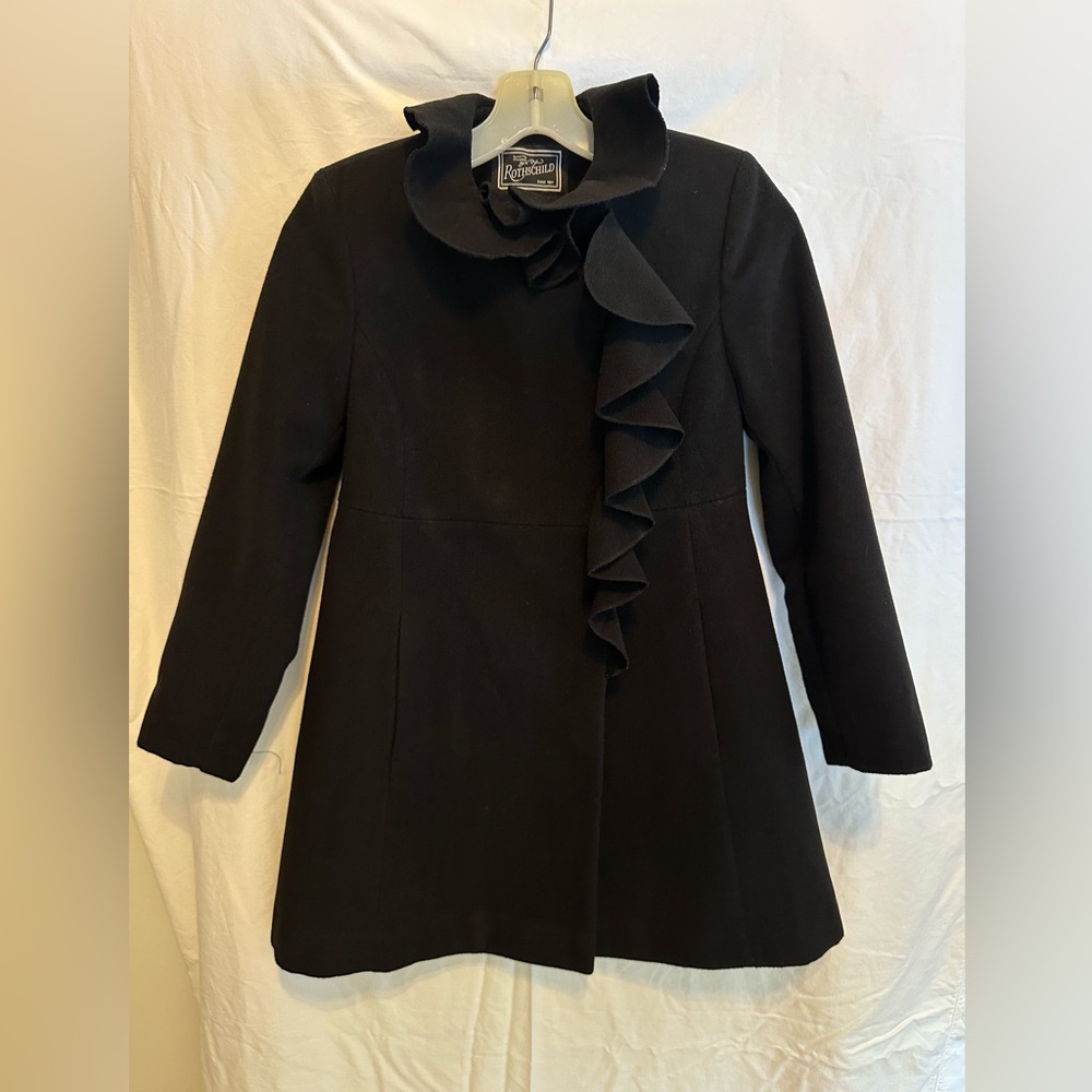 Rothschild Girls Ruffled Black Dress Coat – Size 10
